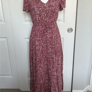 Red and White Buttoned A-line Maxi Dress